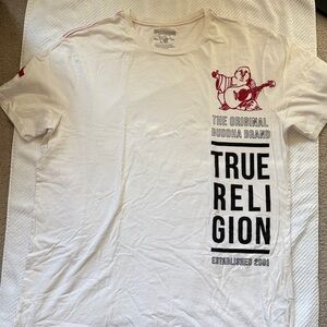 True Religion Cream Graphic Tee with Red Accents